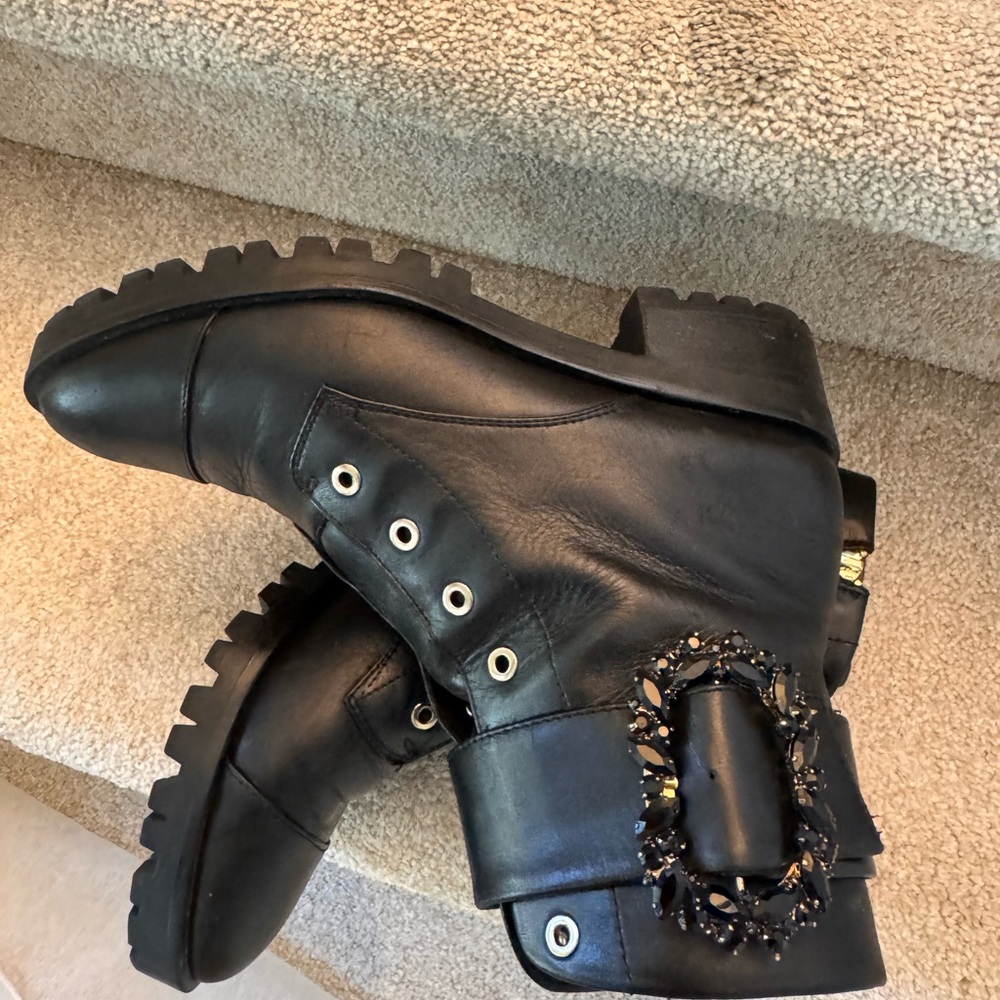KARL LAGEREFELD Black Ankle Boots with Embellished Buckle. Excellent condition!